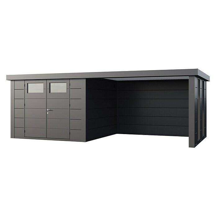 Telluria Metallgerätehaus Classico 3030 mit Lounge L rechts inkl. 2 Fenster und Elektro-Set (Außenmaß inkl. Dachüberstand (B x T): 662 x 318 cm, Stahl, Anthrazit, Inkl. Innenwandverkleidung & Elektro-Set) | BAUHAUS