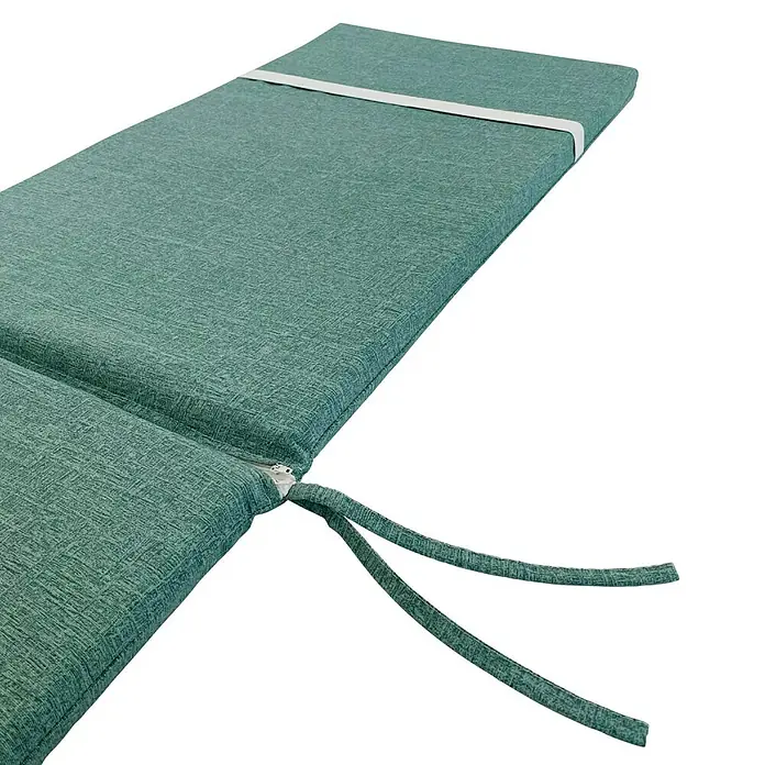 Cojín para asiento de posiciones Romel - Indigo, L x An x Al: 120 x 45 x 3,5 cm, 50% algodón 50% poliéster - Cojín verde para tumbona con cinta de sujeción blanca y lazos a juego, ideal para el jardín o el patio.