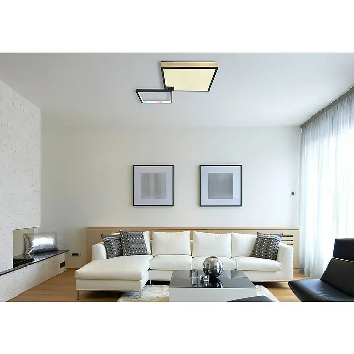 Globo LED-Deckenleuchte Jacky - 40 W, Warmweiß, Holzoptik/Schwarz, L x B x H: 855 x 550 x 100 mm - Moderne Deckenleuchte mit quadratischem Design, das Eleganz und zeitgenössische Beleuchtung in Wohnräume bringt. Stilvolle Raumakzente.