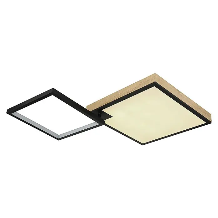 Globo LED-Deckenleuchte Jacky - 40 W, Warmweiß, Holzoptik/Schwarz, L x B x H: 855 x 550 x 100 mm - Moderne LED-Deckenleuchte mit quadratischen Rahmen in Schwarz und Holzoptik, die ein stilvolles und helles Ambiente schafft.