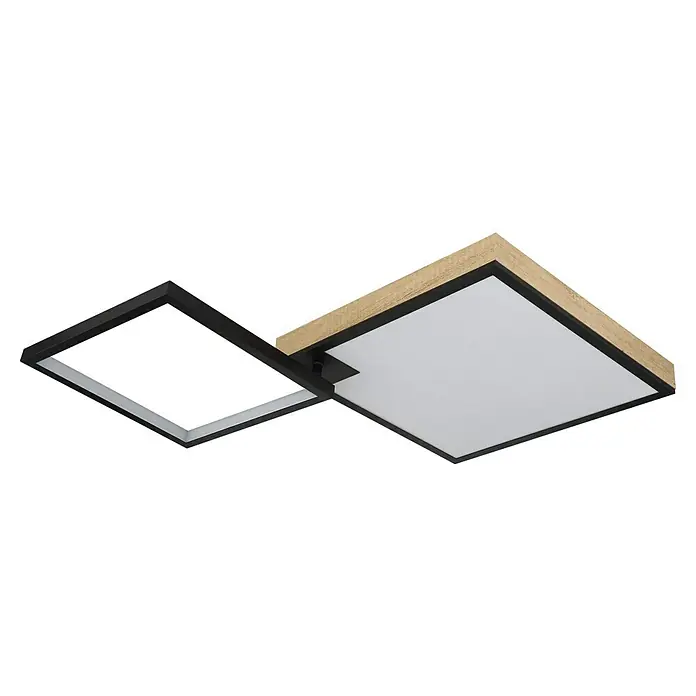 Globo LED-Deckenleuchte Jacky - 40 W, Warmweiß, Holzoptik/Schwarz, L x B x H: 855 x 550 x 100 mm - Moderne LED-Deckenleuchte mit quadratischen Rahmen in Schwarz und Holzoptik, die ein elegantes und zeitgemäßes Design bietet.