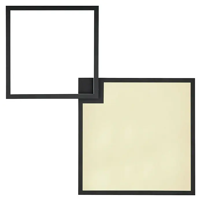 Globo LED-Deckenleuchte Jacky - 40 W, Warmweiß, Holzoptik/Schwarz, L x B x H: 855 x 550 x 100 mm - Quadratische Wandleuchte mit modernem Design, bestehend aus zwei ineinandergreifenden Rahmen, einer schwarz und einer beige.