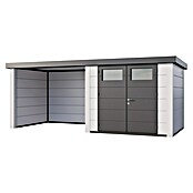 Telluria Metallgerätehaus Classico 2724 mit Lounge S links (Außenmaß inkl. Dachüberstand (B x T): 572 x 258 cm, Stahl, Weiß, Ohne Set) | BAUHAUS