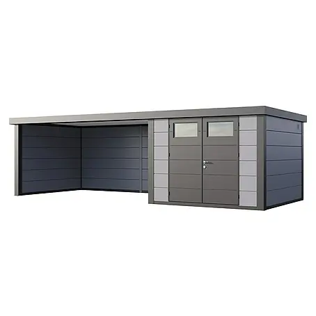 Telluria  Metallgerätehaus Classico 3030 mit Lounge XL links inkl. Elektro-Set