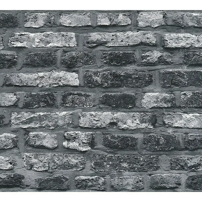 A.S. Création Il Decoro Vliestapete Steine - Schwarz/Weiß, Steinoptik, 10,05 x 0,53 m - Nahaufnahme einer grauen Backsteinmauer, die Textur und rustikalen Charme des Produkts hervorhebt. Ideal für realistische architektonische Visualisierungen.
