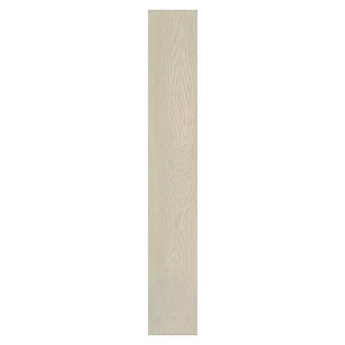 Krono Original Laminat Atlantic 10 - Alpaca Ethereal Oak, Landhausdiele, 1.288 x 195 x 10 mm - Helle beige Keramikfliese in Holzoptik mit sichtbarer Maserung und Astlöchern.