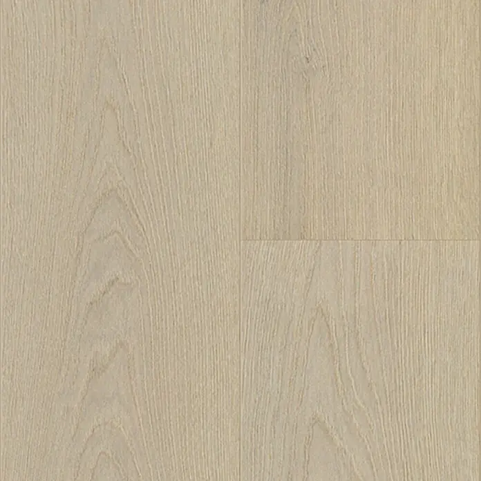 Krono Original Laminat Organic Classic - Rope Ethereal Oak, Landhausdiele, 1.288 x 195 x 8 mm - Nahaufnahme von hellem Laminatboden, der eine natürliche Holzmaserung aufweist und eine warme, einladende Atmosphäre schafft.