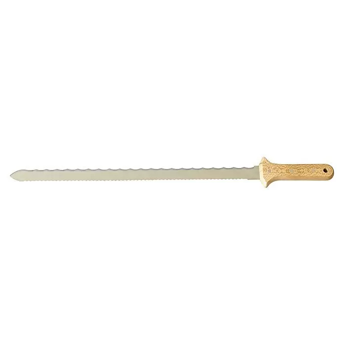 Steico Dämmstoffmesser - Klingenlänge: 300 mm - Ein langes gezacktes Brotmesser mit hellem Holzgriff und silberner Klinge.