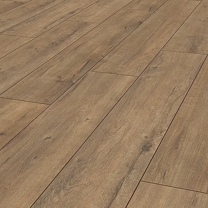 Krono Original Laminat Super Natural - Fawn Apollo Oak, Landhausdiele, 1.288 x 195 x 8 mm - Nahaufnahme von hochwertigem Laminatboden in Holzoptik. Das natürliche Design und die warmen Farben machen diesen Bodenbelag zu einem Blickfang.