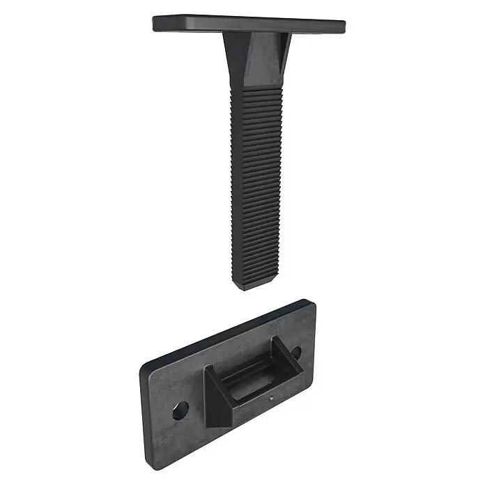 HS Terra Rasterverbinder GriDeck - 10 Stk., Passend für: HS Terra Befestigungsclip, HS Terra DiviDeck, HS Terra Groove Stick - Schwarze Kunststoff-T-Schraube mit geripptem Schaft und passender rechteckiger Aufnahmeplatte zur sicheren Befestigung.