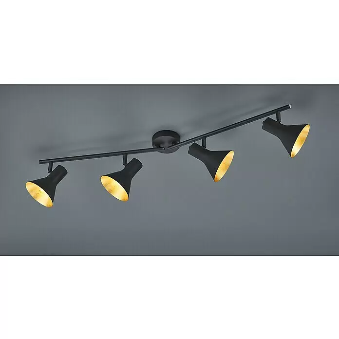 Reality Leuchten Nina Deckenstrahler - 160 W, L x B x H: 84,5 x 11 x 21 cm, Schwarz, E14, 4 Stk. - Schwarze Deckenleuchte mit vier verstellbaren Strahlern, goldfarbenem Innenbereich.