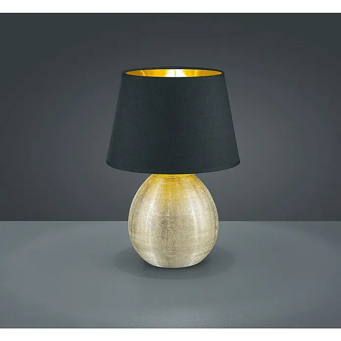 Reality Leuchten Tischleuchte rund Luxor - 60 W, Ø x H: 240 mm x 35 cm, Gold, Schwarz, Gold, E27 - Elegante Tischlampe mit goldenem Sockel und schwarzem Lampenschirm. Stilvolle Beleuchtung für jeden Raum.