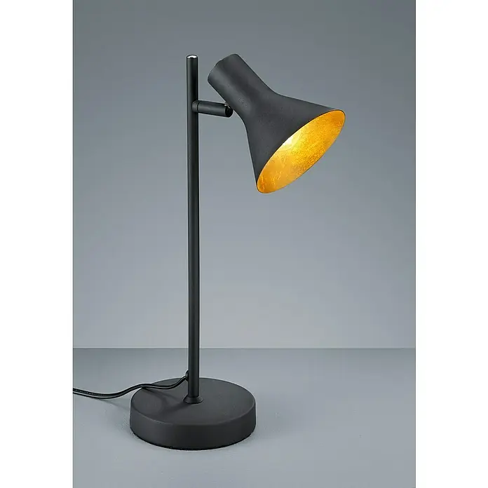 Reality Leuchten Nina Tischleuchte - 28 W, Schwarz, Schwarz, Gold, E14 - Elegante schwarze Schreibtischlampe mit goldenem Lampenschirm. Das moderne Design passt perfekt in jedes Büro oder Arbeitszimmer und spendet warmes Licht.