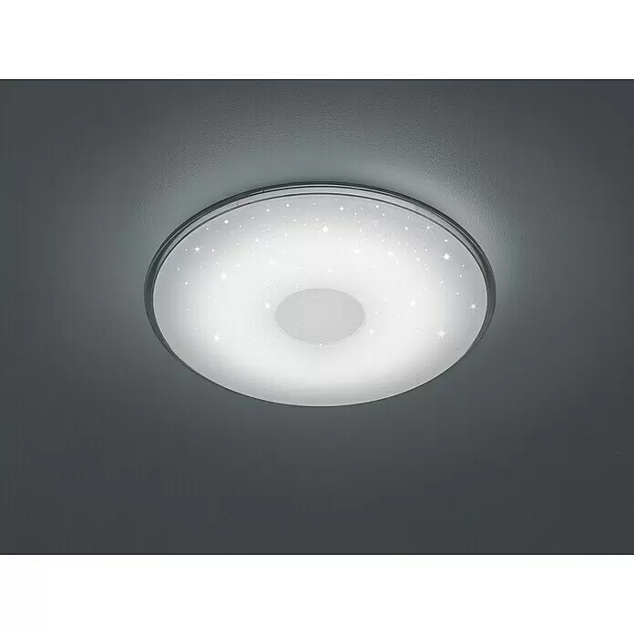 Trio Leuchten LED-Deckenleuchte rund Shogunstars - 30 W, Ø x H: 425 mm x 6 cm, Weiß, Neutralweiß - Runde LED-Deckenleuchte mit silbernem Rand und Sterneneffekt.