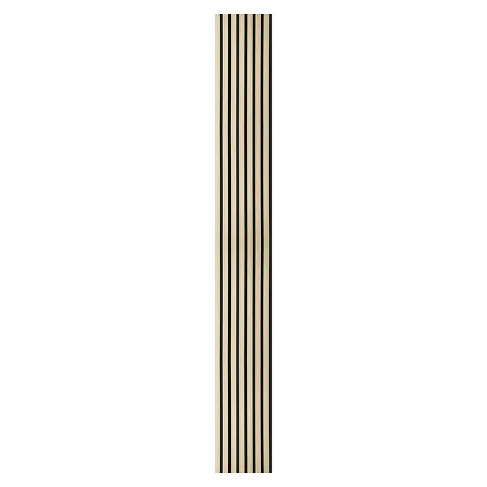Panel acústico decorativo - 240 x 30 x 2,1 cm, Natural - Imagen de un diseño de panel con rayas beige y negras, ofreciendo un aspecto simple y moderno, ideal para espacios interiores.