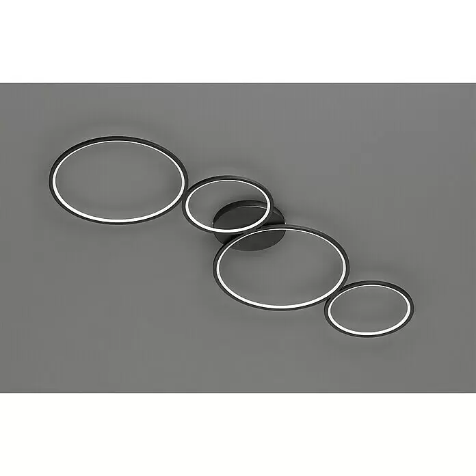 Trio Lighting Rondo Plafón LED 37W 3300LM - 37 W, L x An x Al: 34,3 x 97 x 5,5 cm, Negro, Blanco cálido - Lámpara de techo moderna negra con cuatro anillos iluminados interconectados.
