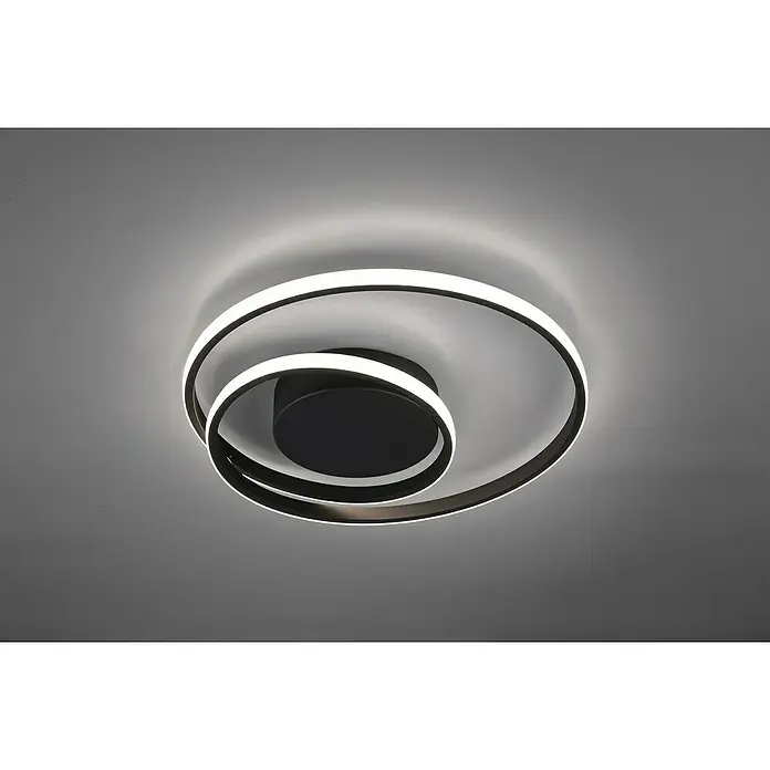 Trio Lighting Plafón LED redondo Zibal - 22 W, Ø x Al: 390 mm x 7 cm, Negro, Blanco cálido - Lámpara de techo LED moderna con un diseño curvo. La luz es brillante y uniforme creando un ambiente agradable en la habitación.