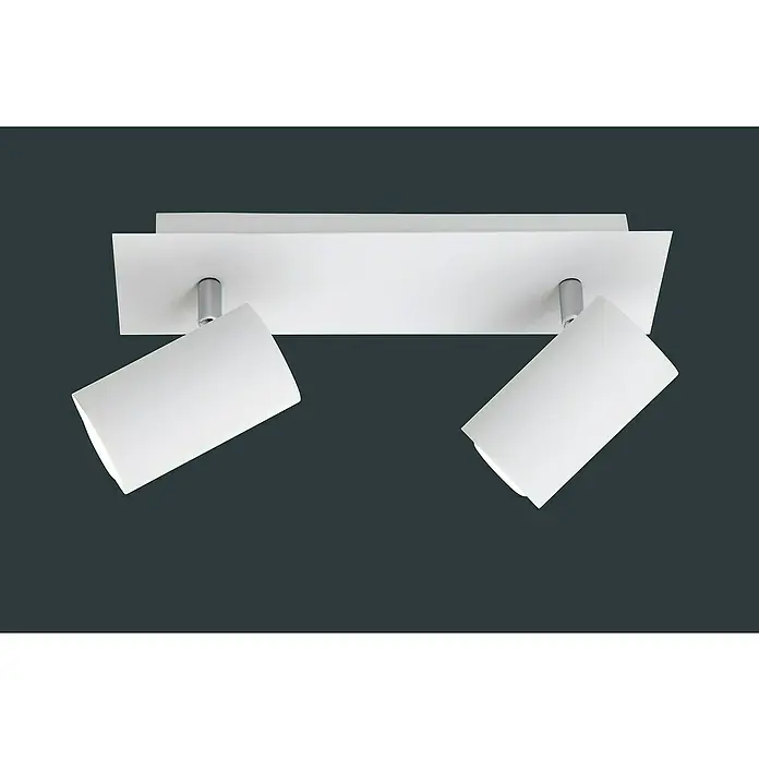 Trio Leuchten Marley Deckenstrahler - 70 W, L x B x H: 30 x 9 x 15 cm, Weiß, GU10, 2 Stk. - Aufnahme einer weißen, modernen LED-Deckenleuchte mit zwei verstellbaren Strahlern und einem rechteckigen Sockel.