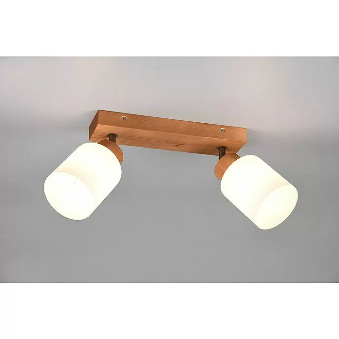 Reality Leuchten Assam Regleta - 50 W, L x An x Al: 10 x 30 x 21 cm, Marrón, E14, 2 ud. - Foco de techo de madera de dos luces con pantallas de cristal blanco.
