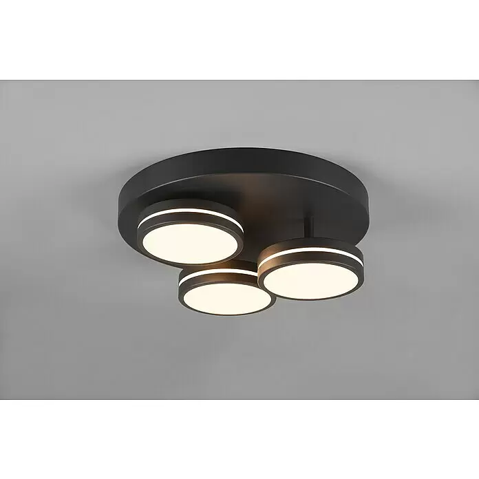Trio Leuchten LED-Deckenleuchte rund - 8,5 W, Ø x H: 35 x 13 cm, Anthrazit, Warmweiß - Dunkelgraue Deckenleuchte mit drei runden, beleuchteten LED-Spots.