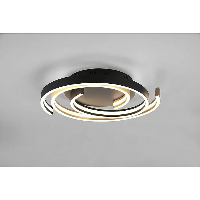 Trio Leuchten LED-Deckenleuchte rund - 58 W, Ø x H: 50 x 9 cm, Messing matt, Mehrfarbig - Moderne schwarze spiralförmige LED-Deckenleuchte mit warmer Beleuchtung.