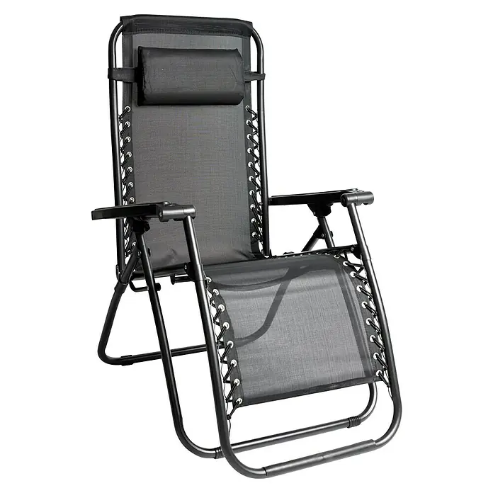 Sillón de posiciones Ischia - Negro, Textiline/Acero - Una silla reclinable negra y ajustable con reposacabezas invita a relajarse en el jardín o en la terraza. Comodidad y estilo unidos.