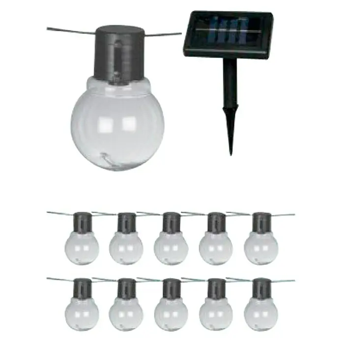 Luxform Guirnalda luminosa solar Menorca - Largo: 349 cm, LED - Guirnalda de luces solares con bombillas claras y panel solar para decorar jardines y patios.