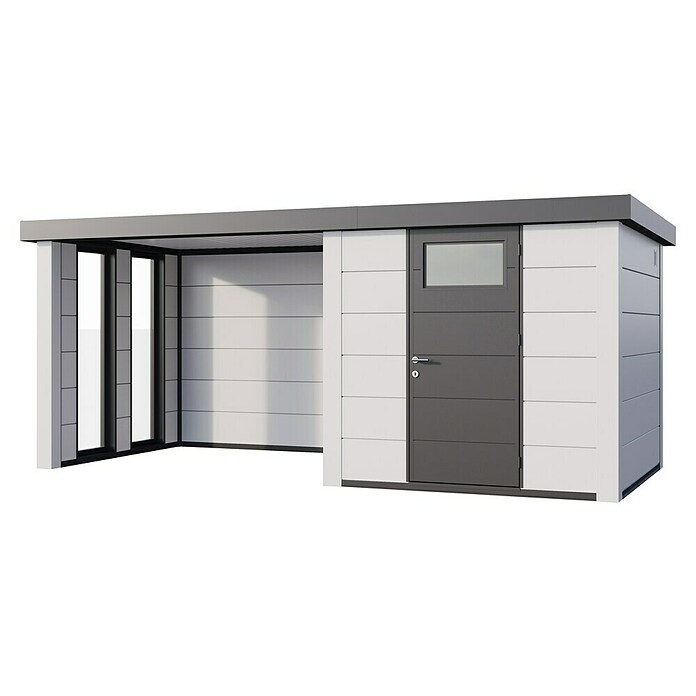 Telluria Caseta metálica Classico 2424 con salón a la izquierda y 2 ventanas (Medidas ext. (An x Pr): 542 x 258 cm, Acero, Blanco, Sin set) | BAUHAUS