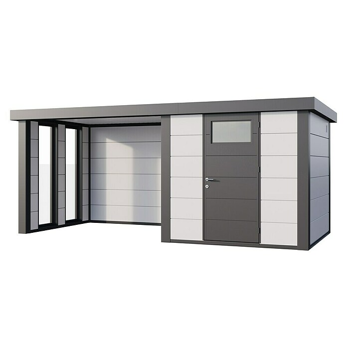 Telluria Caseta metálica Classico 2424 con salón a la izquierda y 2 ventanas (Medidas ext. (An x Pr): 542 x 258 cm, Acero, Blanco/Antracita, Sin set) | BAUHAUS