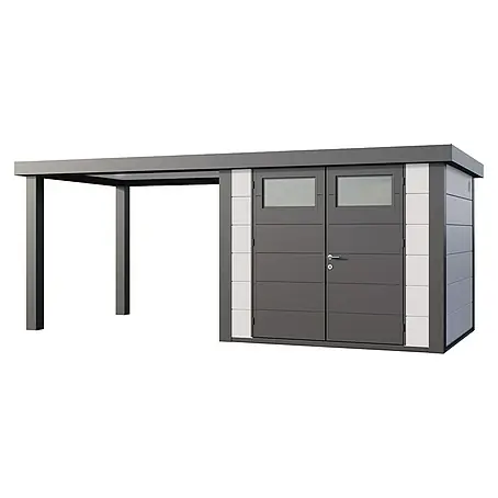Telluria  Metallgerätehaus Classico 2724 mit Open Lounge L links