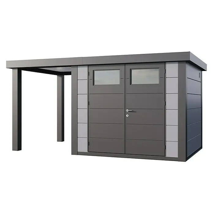 Telluria Metallgerätehaus Classico 2724 mit Open Lounge S links