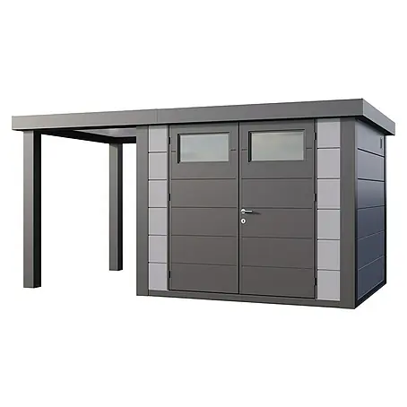 Telluria  Metallgerätehaus Classico 2724 mit Open Lounge S links
