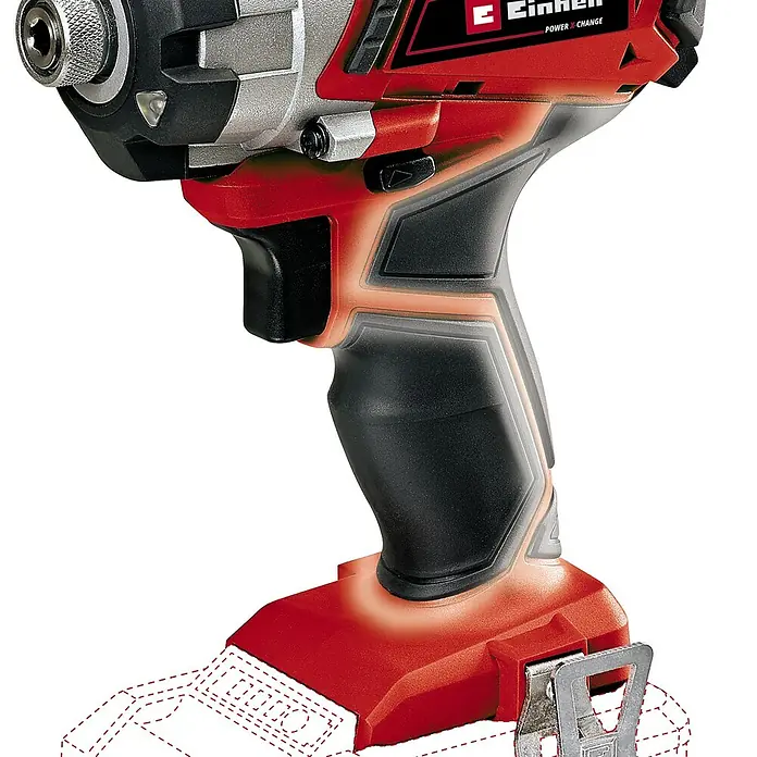 Einhell PXC 18V Llave de impacto de batería TE-CI 18/1 Li - 18 V, Sin batería - Primer plano del atornillador de impacto inalámbrico Einhell, destacando su diseño ergonómico y construcción robusta. Ideal para aficionados y profesionales.