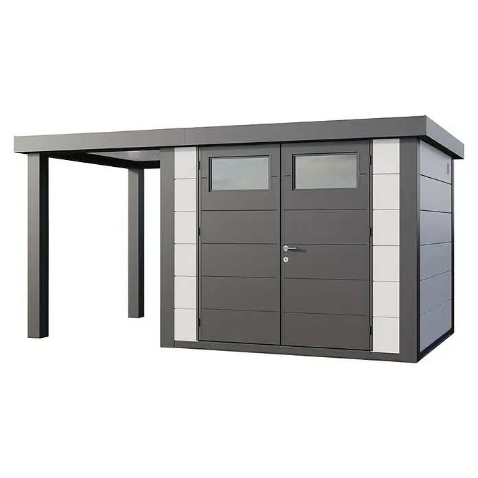 Telluria Metallgerätehaus Classico 2724 mit Open Lounge S links