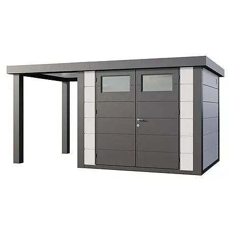 Telluria  Metallgerätehaus Classico 2724 mit Open Lounge S links