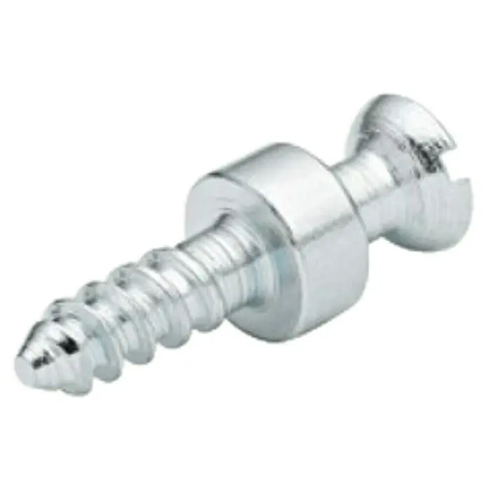 Häfele Perno de conexión Aerofix 100 S20 - Rosca especial, Longitud rosca: 11 mm - Primer plano de un tornillo ranurado brillante con rosca y cabeza, ideal para conexiones y reparaciones de madera.