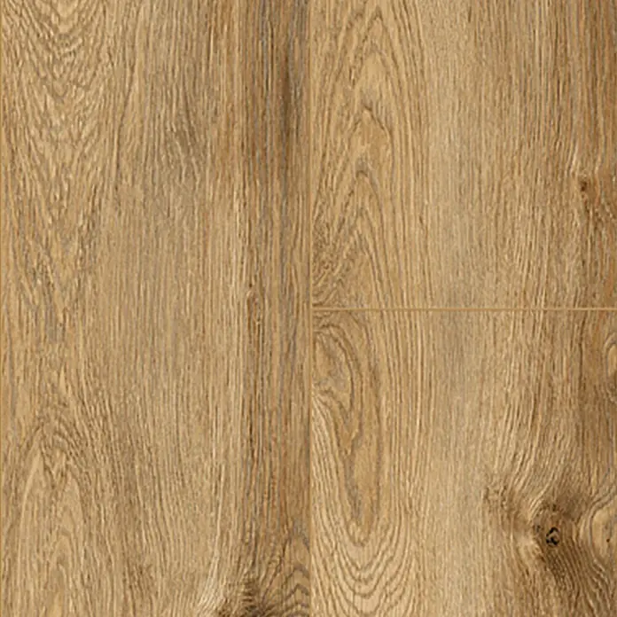 Krono Original Laminatmuster Organic Classic Solar Oak - 297 x 195 x 8 mm, Landhausdiele - Nahaufnahme von vier Paneelen aus hellem Holzlaminat mit Maserung und natürlicher Holzoptik.