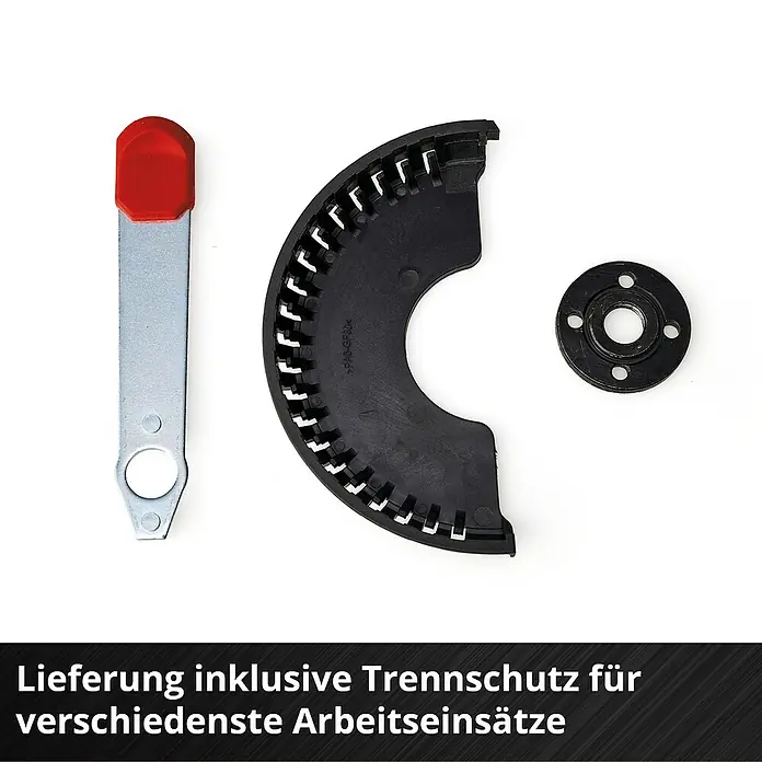Einhell Power X-Change 18V Akku-Winkelschleifer - 18 V, Ohne Akku, Durchmesser Scheibe: 115 mm - Trennschutz-Set bestehend aus einem Trennschutz, einem Werkzeug und einer Unterlegscheibe für Winkelschleifer.