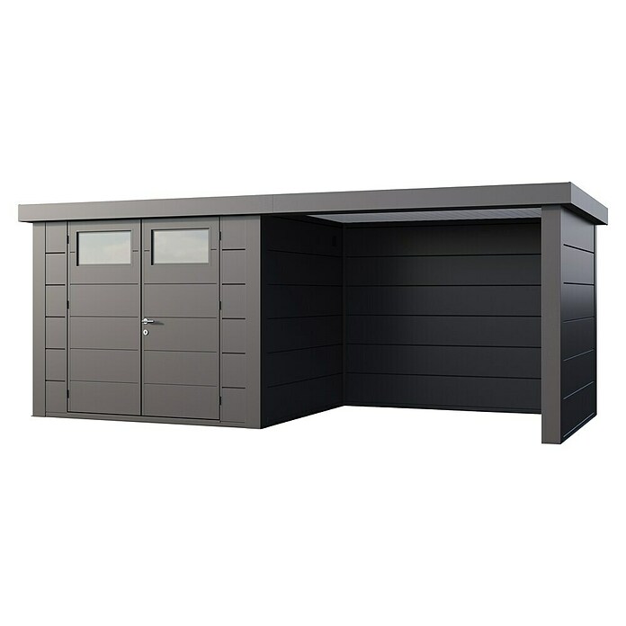 Telluria Metallgerätehaus Classico 2724 mit Lounge S rechts (Außenmaß inkl. Dachüberstand (B x T): 572 x 258 cm, Stahl, Anthrazit, Ohne Set) | BAUHAUS