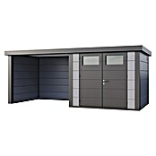 Telluria Metallgerätehaus Classico 2724 mit Lounge S links inkl. Elektro-Set (Außenmaß inkl. Dachüberstand (B x T): 572 x 258 cm, Stahl, Lichtgrau/Anthrazit, Inkl. Innenwandverkleidung & Elektro-Set) | BAUHAUS