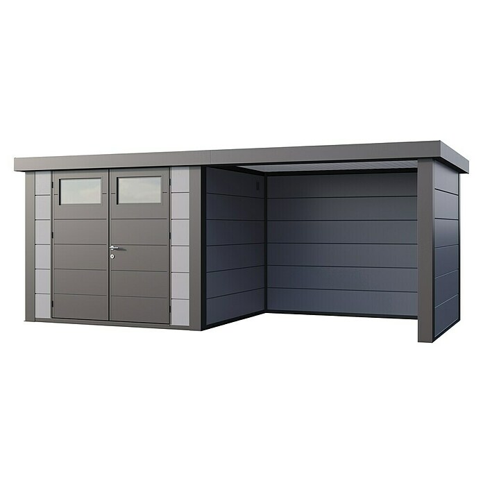 Telluria Metallgerätehaus Classico 2724 mit Lounge S rechts (Außenmaß inkl. Dachüberstand (B x T): 572 x 258 cm, Stahl, Anthrazit/Lichtgrau, Ohne Set) | BAUHAUS