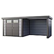 Telluria Metallgerätehaus Classico 2724 mit Lounge S rechts (Außenmaß inkl. Dachüberstand (B x T): 572 x 258 cm, Stahl, Anthrazit/Lichtgrau, Ohne Set) | BAUHAUS
