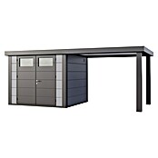Telluria Metallgerätehaus Classico 2724 mit Open Lounge L rechts (Außenmaß inkl. Dachüberstand (B x T): 572 x 258 cm, Stahl, Lichtgrau/Anthrazit, Ohne Set) | BAUHAUS