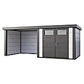 Telluria Metallgerätehaus Classico 2724 mit Lounge S links (Außenmaß inkl. Dachüberstand (B x T): 572 x 258 cm, Stahl, Weiß/Anthrazit, Ohne Set) | BAUHAUS