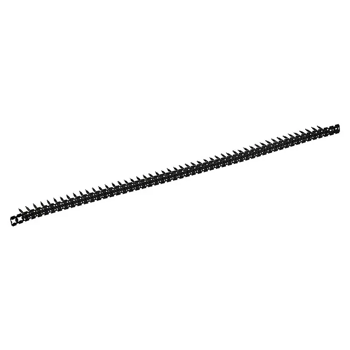 Einhell Schraubengurt Feingewinde Bohrspitze - 3,5 mm, 35 mm, 20 Stk. - Bild einer langen, schwarzen Schraubenkette mit scharfen Zacken, die sich ideal für Befestigungsarbeiten eignet.