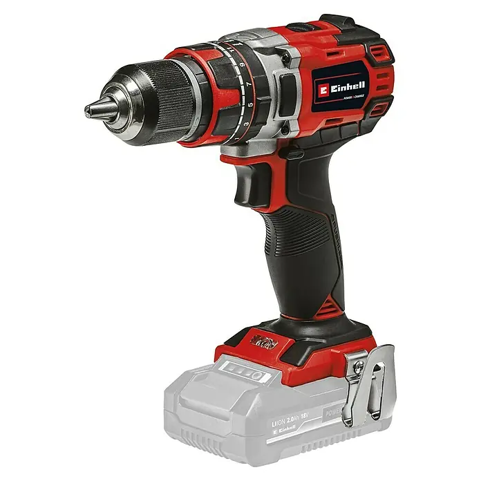 Einhell Professional PXC 18V Taladro atornillador percutor de batería TP-CD 18/50 Li-i BL-Solo - 18 V, Sin batería, 50 Nm - Taladro atornillador inalámbrico Einhell, rojo y negro, con batería gris, ideal para taladrar y atornillar en diversos materiales.