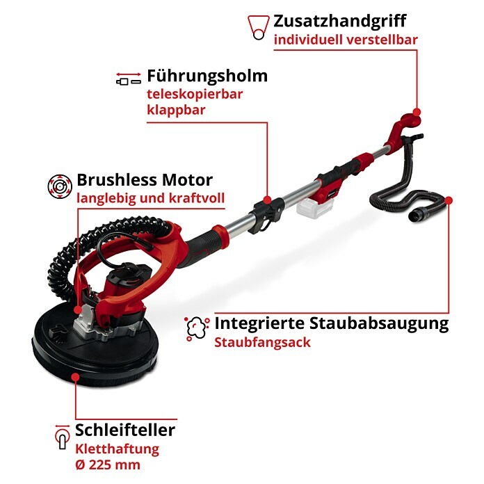 Einhell Power X-Change 18V Akku-Wand- & Deckenschleifer TP-DW 18/225 Li - Solo (Durchmesser Schleifscheibe: 225 mm) | BAUHAUS