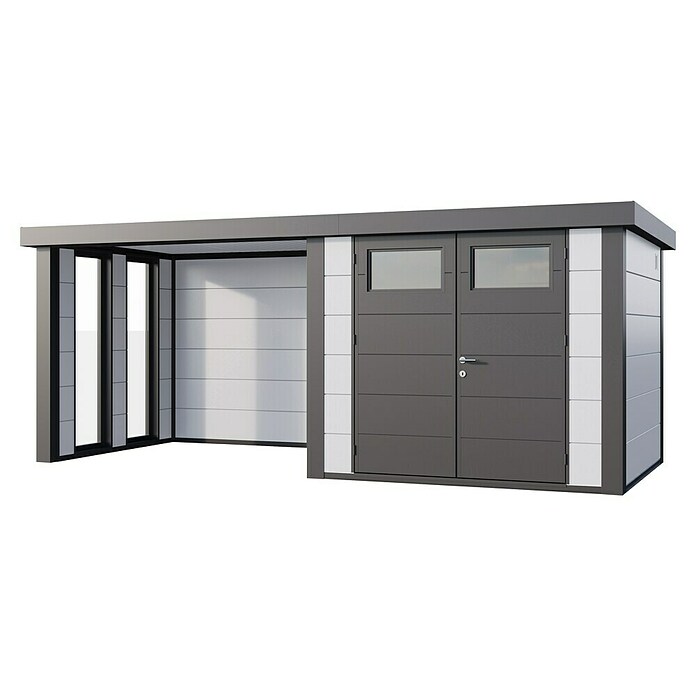Telluria Caseta metálica Classico 2724 con salón a la izquierda y 2 ventanas (Medidas ext. (An x Pr): 572 x 258 cm, Acero, Blanco/Antracita, Sin set) | BAUHAUS