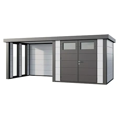 Telluria  Gerätehaus Classico 3024 mit Lounge S links inkl. 2 Fenster und Elektro-Set