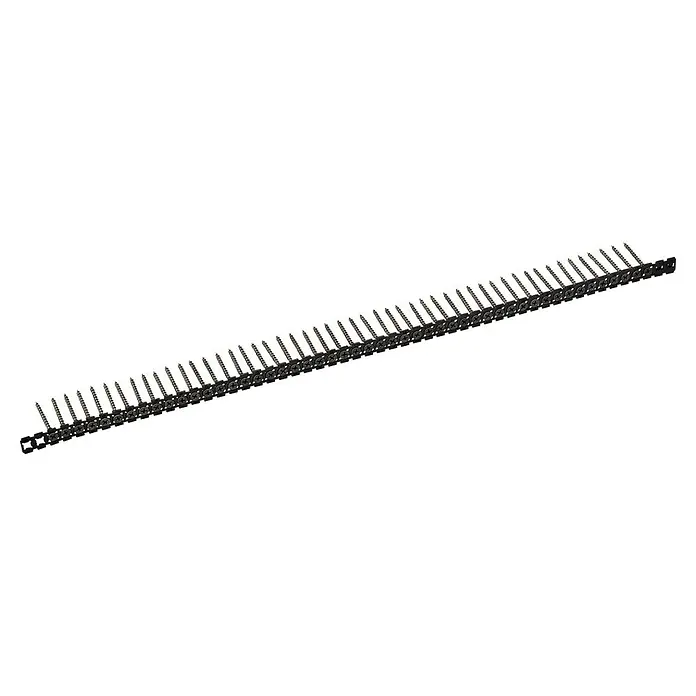 Einhell Schraubengurt Grobgewinde - 3,5 mm, 45 mm, 20 Stk. - Eine lange Reihe von Schraubenstreifen, die ordentlich aneinandergereiht sind, ideal für den Einsatz mit automatischen Schraubendrehern, für effizientes Arbeiten.